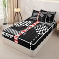 thumbnail image 2 of Castle Fairy Race Flag Graphic Zipper Full Size Comforter Sets with Fitted Sheet and 2 Pillowcases,Start and Finish Print Zipper Bedding Set for Bedroom,Black White,4pcs,Black Reversible, 2 of 6