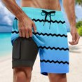 thumbnail image 2 of Men Swim Trunk Batik Gradient Stripes Quick-Dry Lightweight 2 In 1 4-Way Stretch Bathing Suit Sky Blue XL, 2 of 4