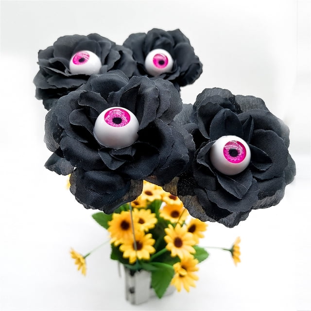 piezas de globos oculares de Halloween, rosas negras, varillas decorativas para jardín, accesorios de decoración