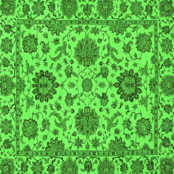 Ahgly Company Indoor Square Oriental Green Traditional Area Rugs, 7' Square