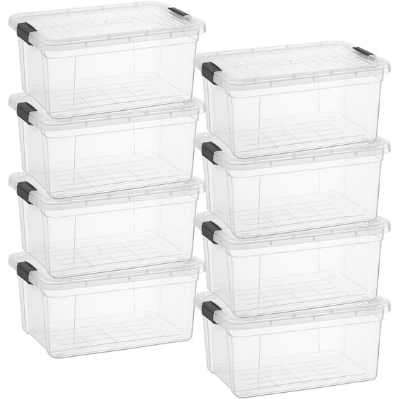 Superio Clear Storage Box with Lid, 1.85 Quart Plastic Container Bins for Organizing, Stackable Crates, BPA Free, Non Toxic, Odor Free, Organizers for Home, Office, School, and Dorm, 8 Pack