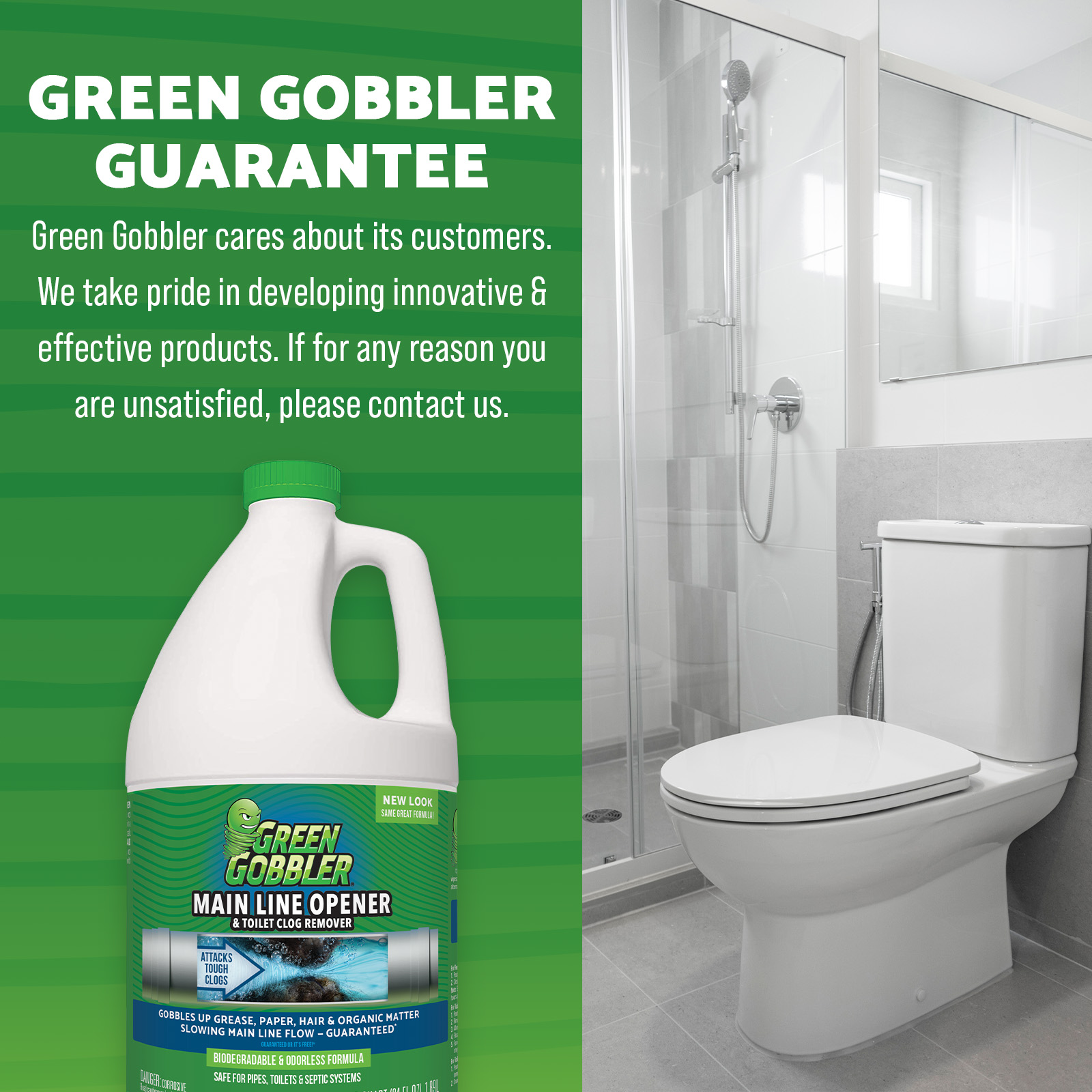 Green Gobbler Ultimate Main Drain Opener | Drain Cleaner Hair Clog Remover | Works On Main Lines, Sinks, Tubs, Toilets, Showers, Kitchen Sinks | 64 fl. oz. - image 4 of 9