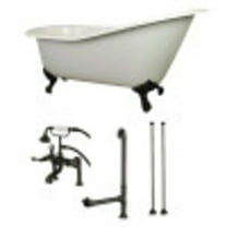 Aqua Eden KCT7D653129C5 62-Inch Cast Iron Single Slipper Clawfoot Tub Combo with Faucet and Supply Lines, White/Oil Rubbed Bronze