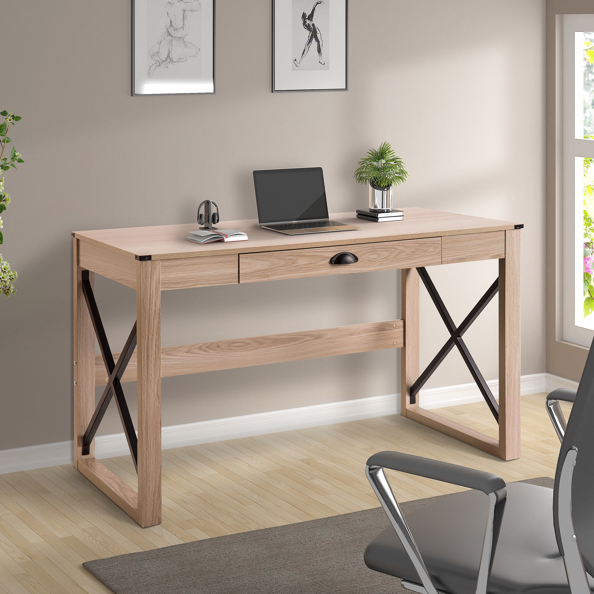 Musetech Computer Desk Writing Table Modern Style Wood Workstation With Drawer For Home Office