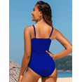 thumbnail image 6 of Hilor Womens One Piece Swimsuits Front Twist V Neck Shirred Bathing Suit Monokini Swimwear, 6 of 9