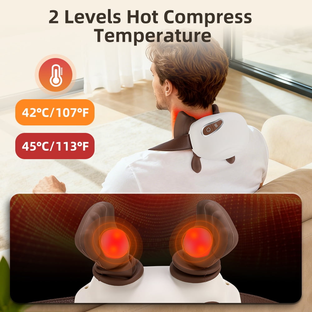 Bionic Heated Massager, Cordless Neck and Shoulder Massager with 3 Massage Modes 2 Heat, Heated Kneading Massager for Neck with Adjustable Strap, Beige