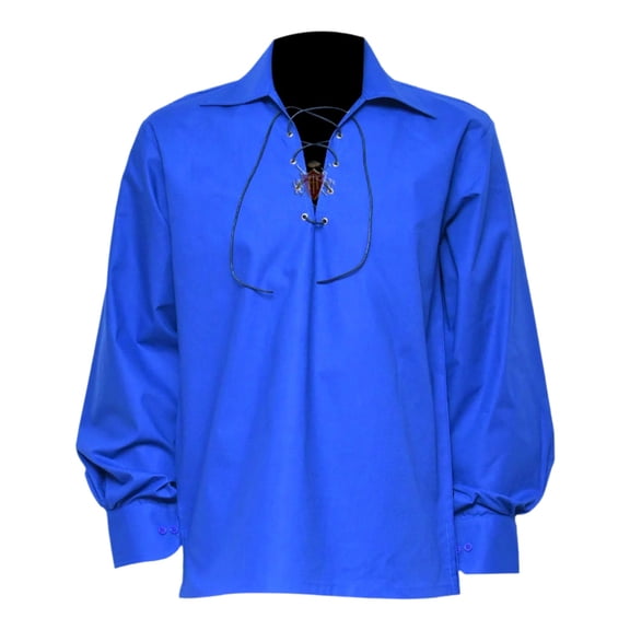 Royal Blue Men's Scottish Highland Jacobite Shirts Jacobean Ghillie