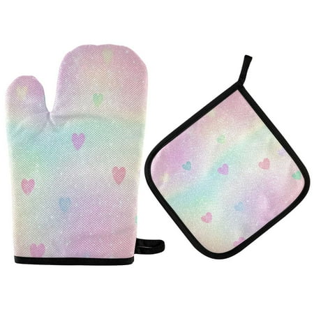 

2pcs kitchen insulation gloves Oven Mitts and Pot Holders Sets Heat Resistant kitchen insulation pad Cute Little Heart Pastel