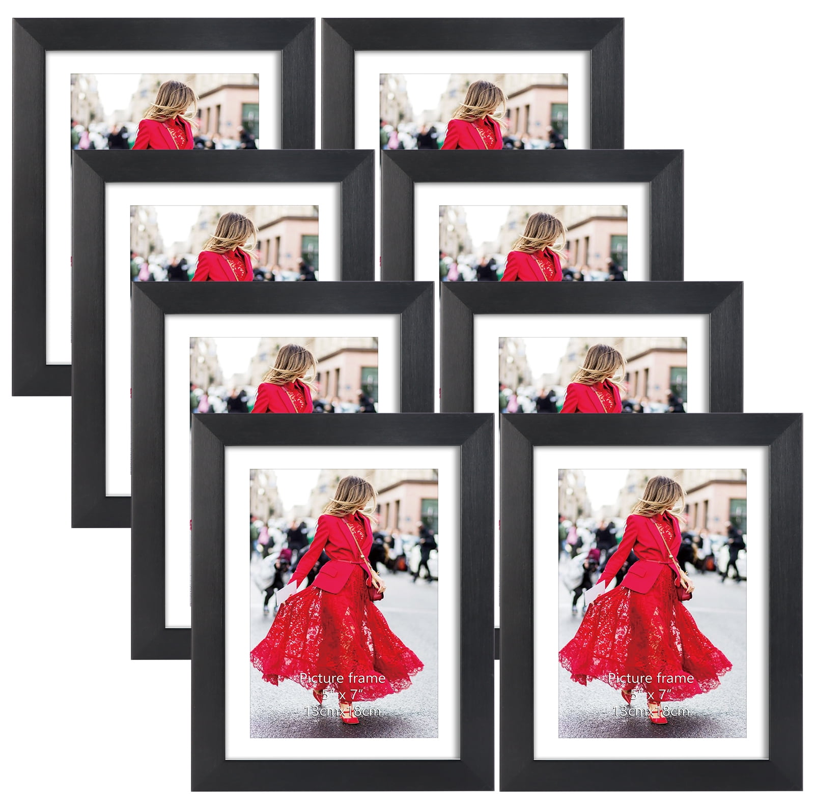 8 Pack 5x7 Picture Frame, 6x8 Matted to Display 5 by 7 Photo with Mat