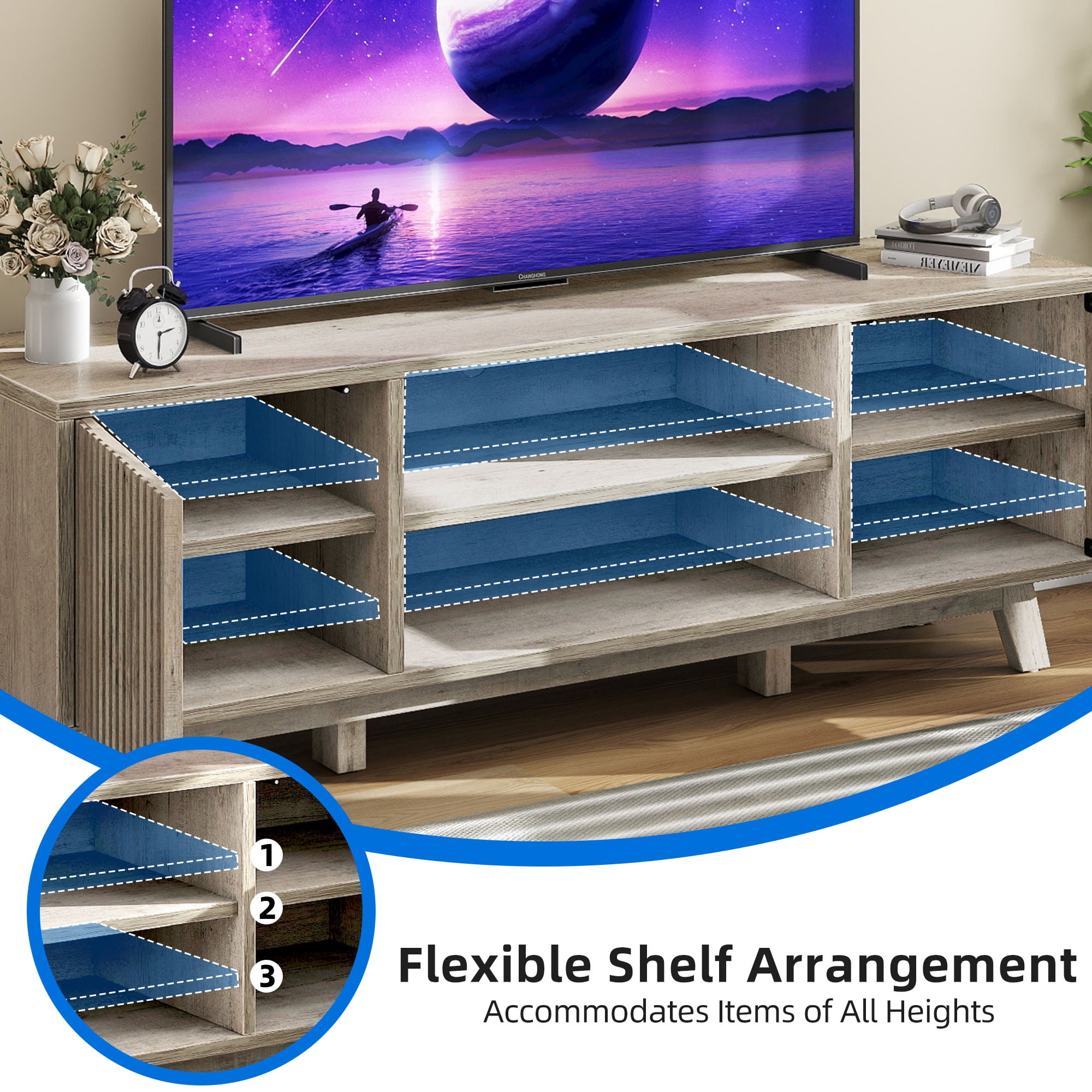 Uforic LED TV Stand for TVs up to 65 inch, TV Entertainment Center Cabinet for Living Room, Gray
