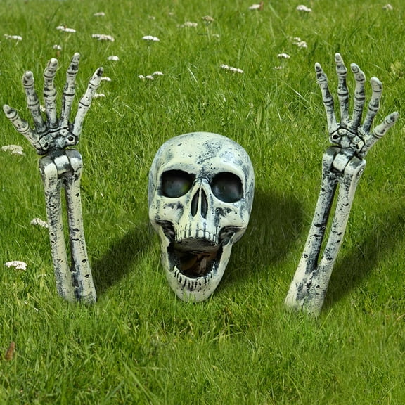 3 Pcs Halloween Skeleton Decorations Outdoor, Realistic Looking Skeleton Yard Stakes, Groundbreaker Skull Decor for Graveyard Yard Lawn Garden Party Supplies