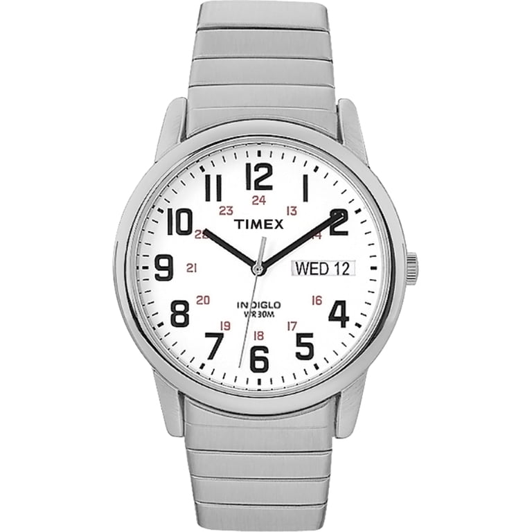 Timex Men's Indiglo Easy Reader Silver/White 35mm Watch with Day