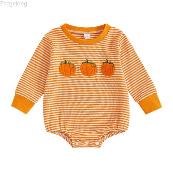 Zecgelong Baby Girls Long Sleeve Pumpkin Bodysuit Romper Fall Party Outfit Orange Size 0-18M