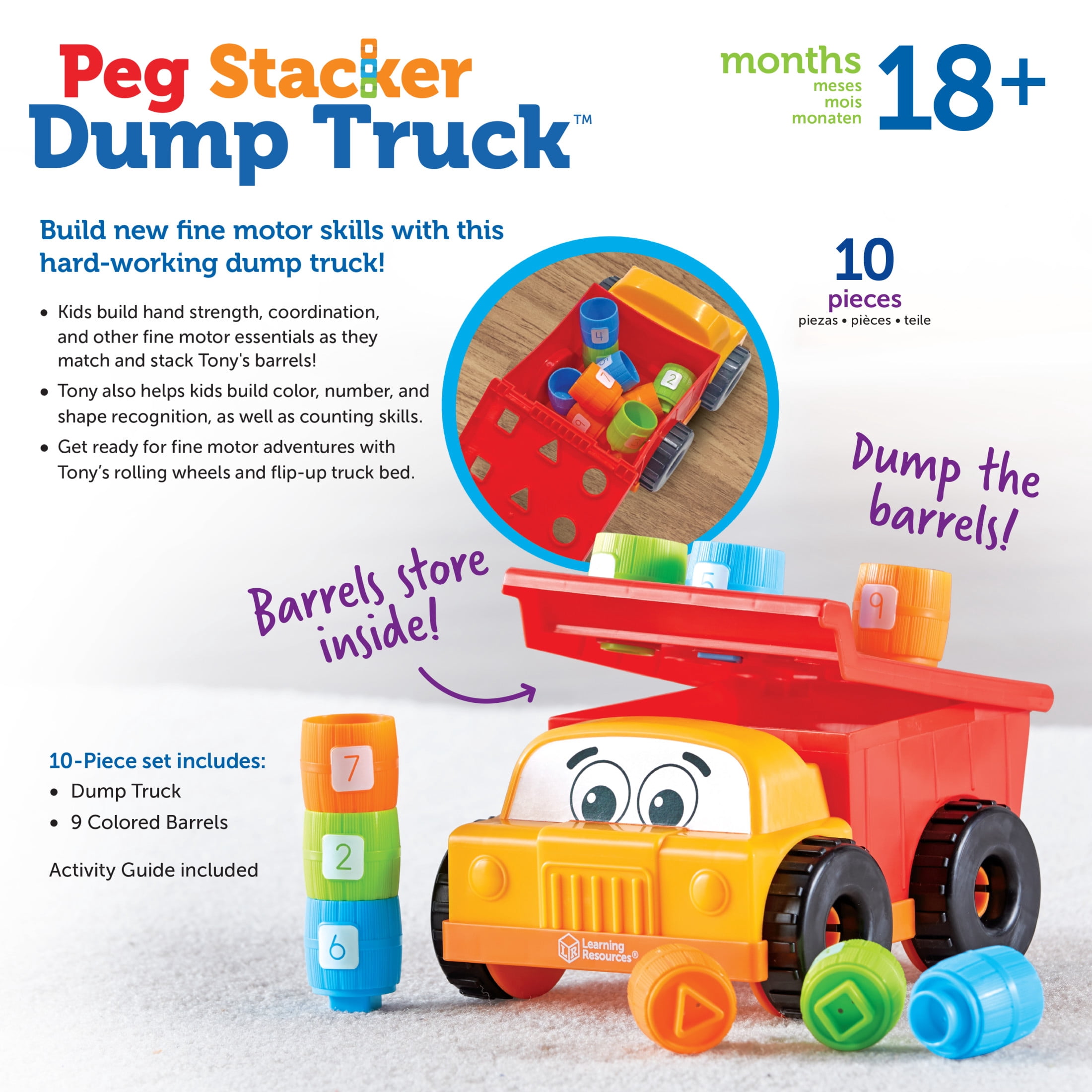 Learning Resources Tony Peg Stacker Dump Truck Toy for Toddlers, 10 Pieces, Ages 18 Months Plus