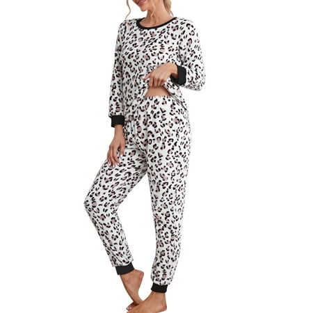 

ZIZOCWA Cute Womens Pajamas Leopard Long Sleeve Pajama Set Women S 2 Piece Thickened Warm Leopard Flannel Long Pyjama Set Plush Autumn Winter Sleepwear Fleece Two Piece Sleepwear Pajama for Women Sle
