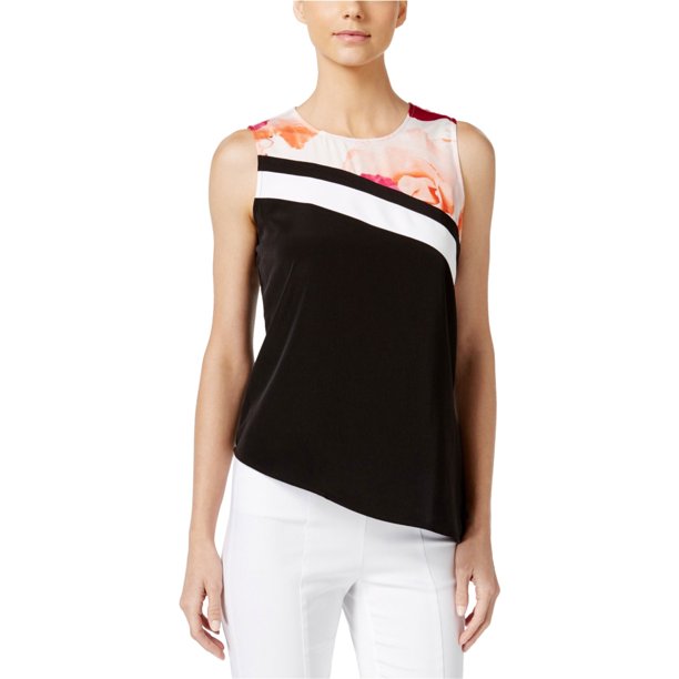Calvin Klein Blusa asimétrica de punto para mujer, negro, mediano Calvin Klein Tejer