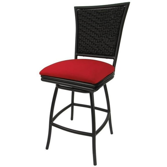 Outdoor Swivel Counter Stool 26" Seat - Erin - Red Fabric - Brown Metal
