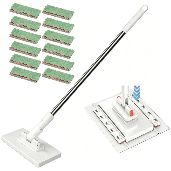ACDANC 39.4" Hands-Free Multi-Purpose Flat Mop,Multifunctional Lazy Mop with One-Click Cloth Attachment with 10 Reusable Cloths,Ideal for Washbasin and Kitchen