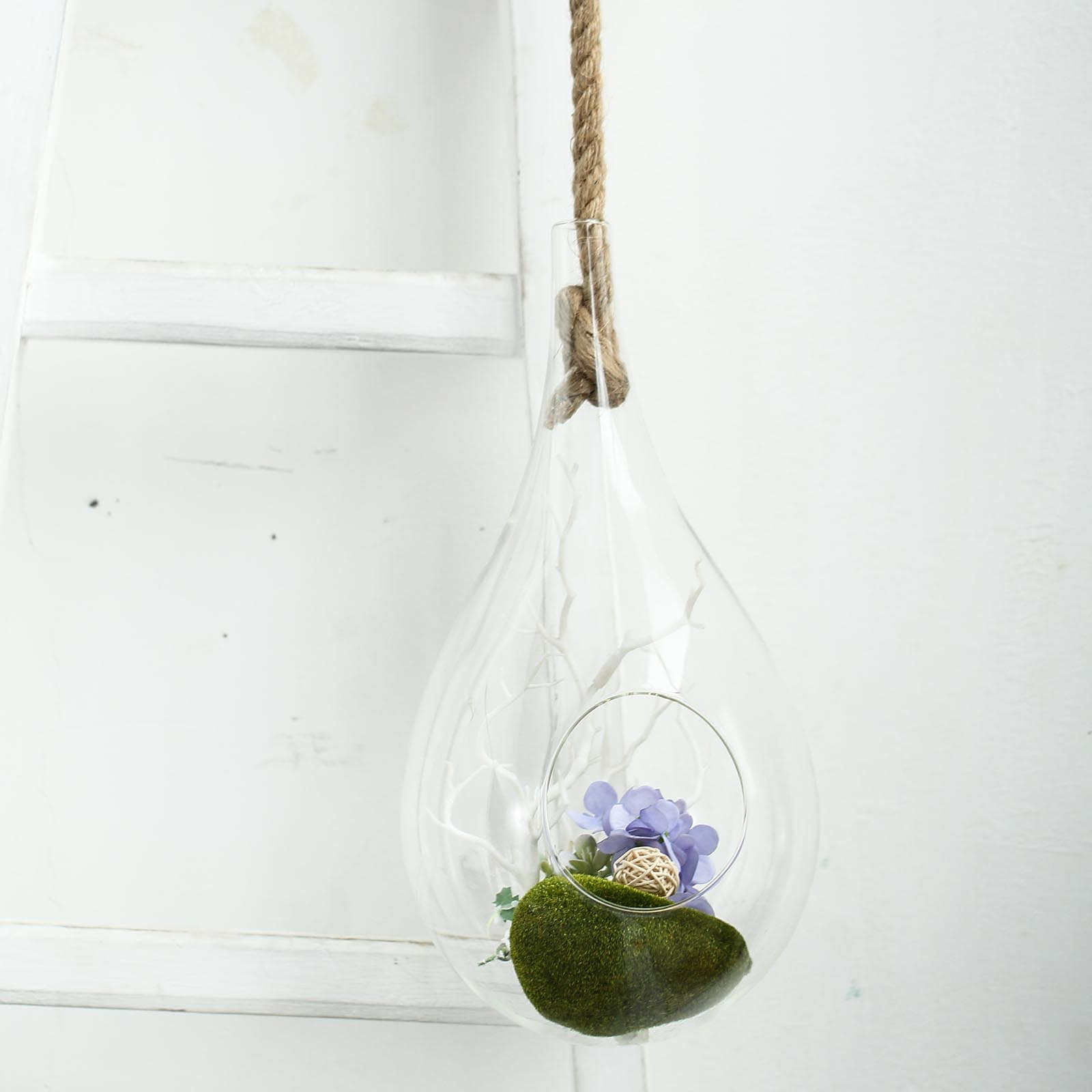 Efavormart 1PC 15" Teardrop Hanging Glass Terrarium With Rope Air Plant