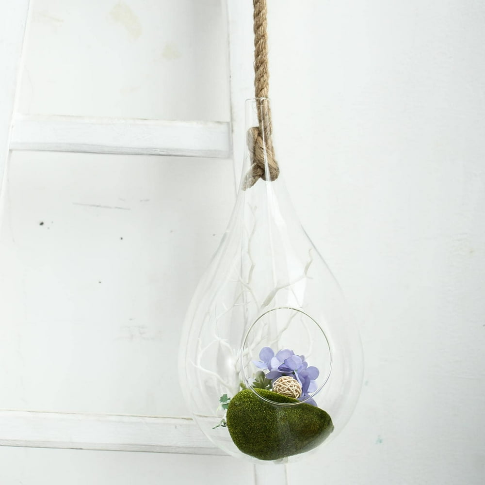 Efavormart 1PC 15" Teardrop Hanging Glass Terrarium With Rope Air Plant