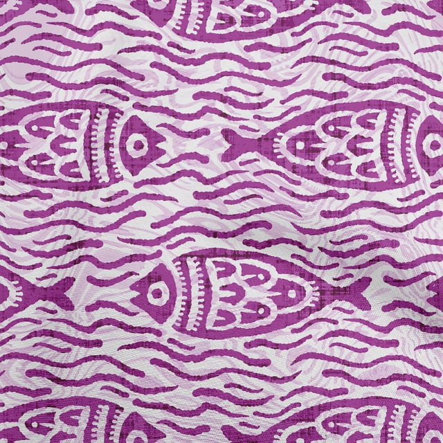 oneOone Polyester Spandex Purple Fabric Asian Block Fish Sewing Craft Projects Fabric Prints By Yard 56 Inch Wide