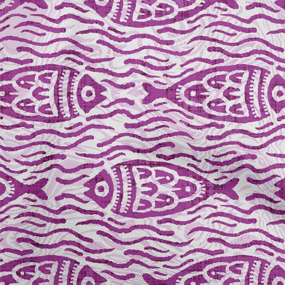 oneOone Georgette Viscose Purple Fabric Asian Block Fish Fabric For Sewing Printed Craft Fabric By The Yard 42 Inch Wide