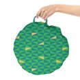 thumbnail image 2 of Geometric Round Floor Cushion with Handle, Rhythmic Abstract Horizontal Triangles Modern Awakening Tones Themed Pattern, Pillow for Living Room & Dorms, 18" Round, Mustard Teal, by Ambesonne, 2 of 4