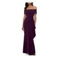 thumbnail image 1 of XSCAPE Womens Purple Ruffled Short Sleeve Off Shoulder Full-Length Evening Sheath Dress 16, 1 of 1