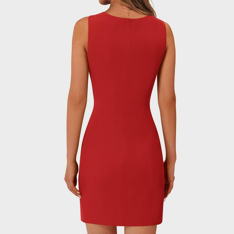 Bbyeadc Women's Business Casual Dress Sleeveless Button Down Back Zipper Business Dress Women Comfy Boat Neck Gorgeous Graduation Dresses Summer