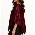 thumbnail image 5 of Fewfanhot Sequin Satin Trim Triangle Poncho Shawl, Sparkly Loose Cape Wrap for Women Evening Themed Party Wedding, 5 of 7