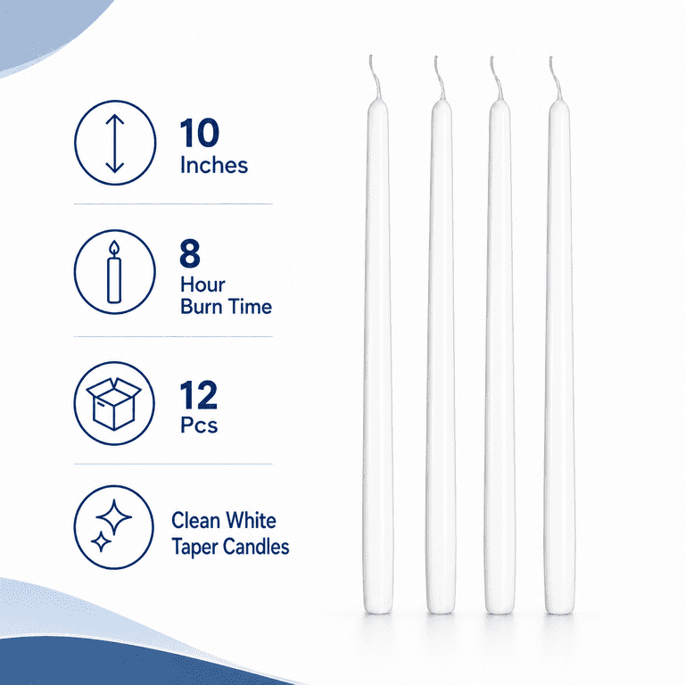 Hyoola 10" White Dripless Taper Candles, 12 Pack photo 7