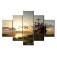 thumbnail image 4 of TISHIRON 5PCS Framed Canvas Wall Art Set,60"x40" Sunrise Sailboat Seascape Canvas Art Decor, 4 of 7