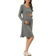 thumbnail image 4 of INSPIRE CHIC Women's Maternity Dress Elegant Round Neck Long Sleeve Pleated Breastfeeding Nightdress L Dark Grey, 4 of 6