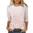 thumbnail image 1 of Bowake Hauts d'Été pour Femmes 2024 Col Rond Manches 3/4 T-Shirts Pailletés Scintillants pour Femmes T-Shirts Décontractés Chics Roses 6, 1 of 6