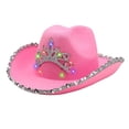 thumbnail image 1 of Sombrero de vaquero con corona rosa, sombrero de vaquero de fieltro con luces, cordón para el cuello, accesorios para disfraces de fiesta de Cosplay, vestido de juego para mujeres, 1 of 9