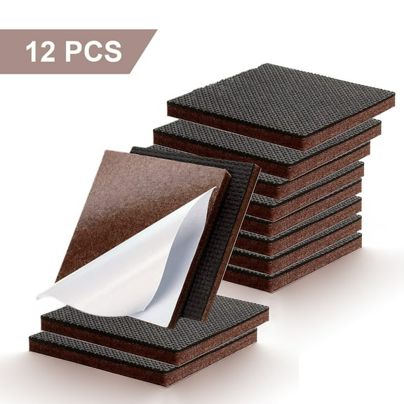 Square Non Slip Furniture Pads, Felt Pads Furniture Feet, Self-Adhesive Rubber Furniture Pads, Wood Floor Protectors, Brown