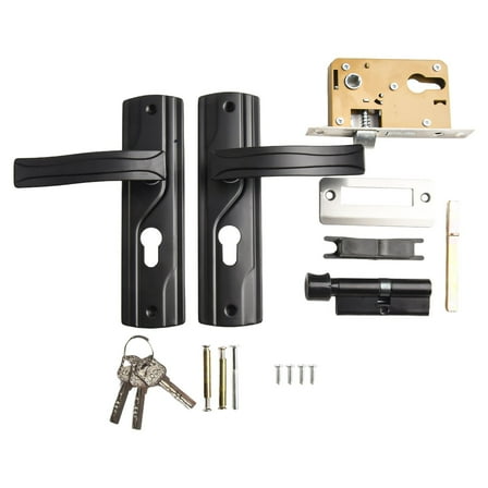Manganese Steel Door Handle Lock Set with Keys Black Big Knob for Bedroom Living Room Interior Doors Silent Bearing Mechanism