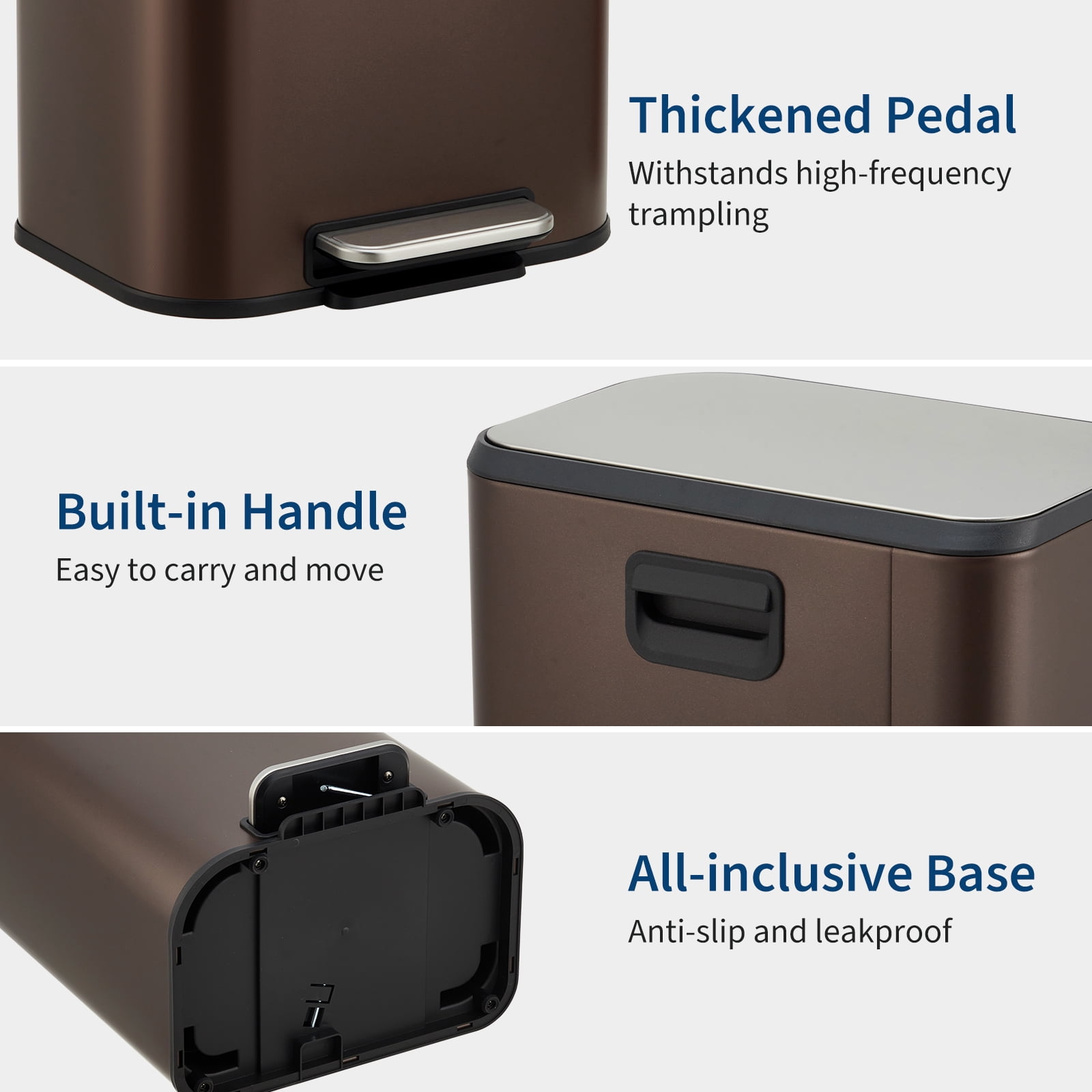 M optimized 20L Trash Can with Lid, 5.3 Gallon Stainless Steel Garbage Bin for Kitchen, Rectangular Trash Can with Step-On Pedal and Inner Bucket for Home Office Bathroom Living Room