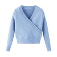 thumbnail image 6 of AHTJRT Girls Dance Wrap Sweater V Neck Long Sleeve Ballet Jumper Tops Slim Fit Fal Spring Warm Knitted Pullover for Leotards Blue 10-11 Years, 6 of 7