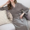 thumbnail image 4 of Homgro Women's Long Terry Cloth Robe Lightweight Long Sleeve Midi Kimono Maternity Robes Bath SPA Hot Tub Hotel Soft Fall Spring Pocket Knee Length Bathrobe Grey Medium, 4 of 4