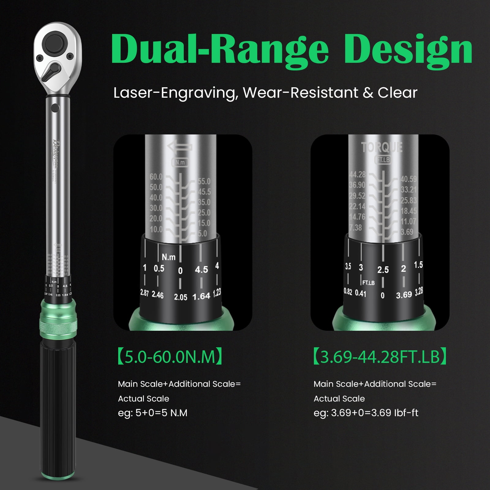 3/8" Drive Click Torque Wrench Set, 5-60 N.m, 32PCS Professional Torque Tool Kit with Extension Bar, Adapter, Bits & Portable Case for Bicycle, Motorcycle, Car Maintenance