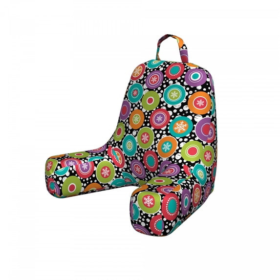 Colorful Reading Pillow, Artwork of Ornamented Circles with Snowflakes and Polka Dots, Bedrest Cushion with Back Pocket and Washable Cover, 2 Sizes, by Ambesonne