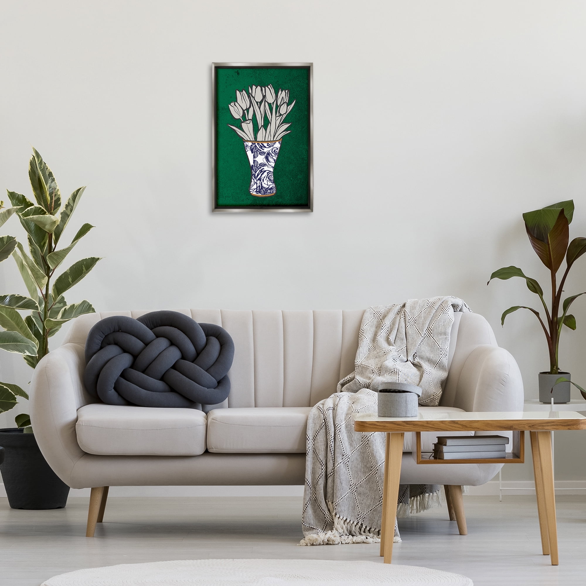 Stupell Industries Tulip Bouquet Vase Botanical & Floral Painting Gray Floater Framed Art Print Wall Art, 17 x 25