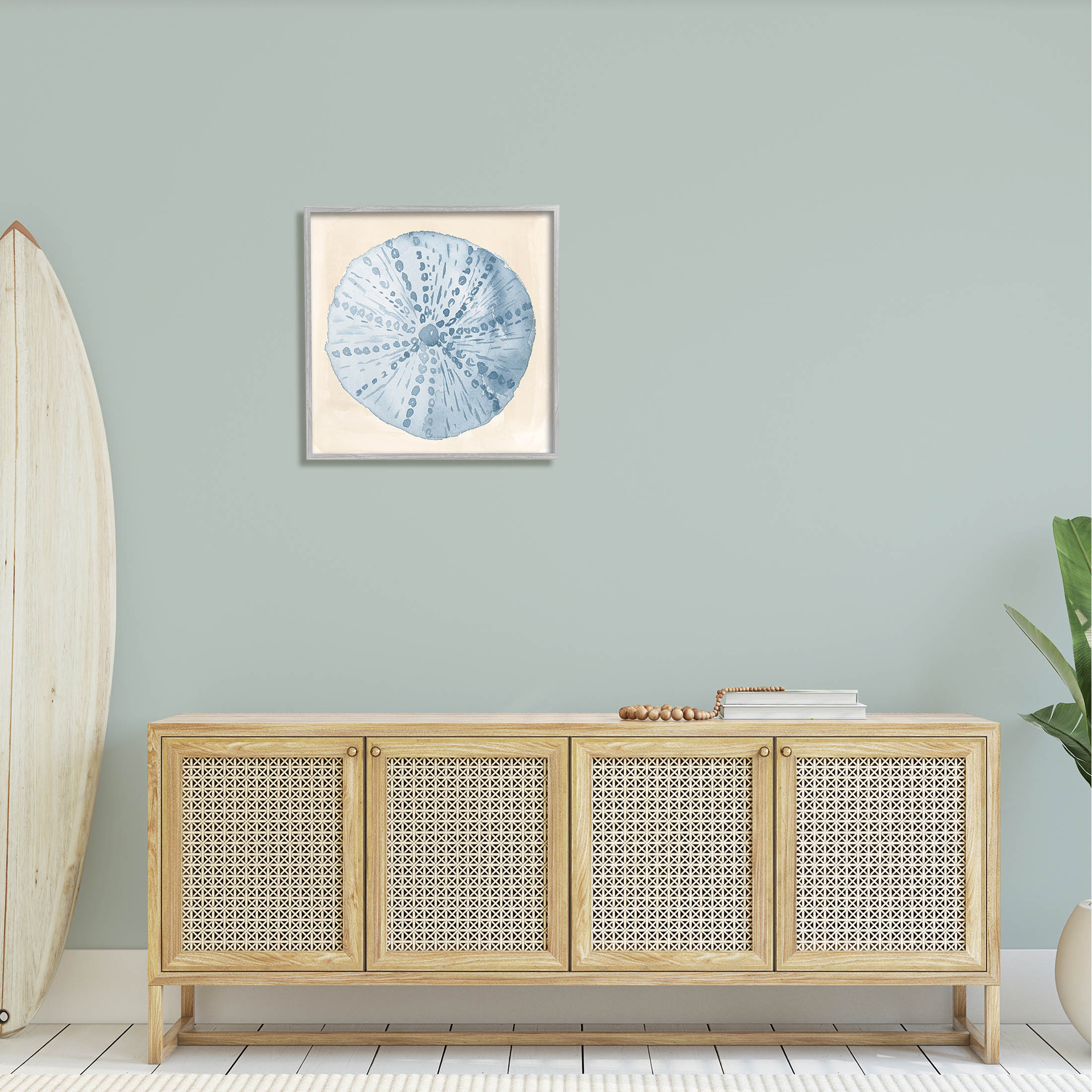 Nautical Sea Life Round Shell Animals & Insects Graphic Art Gray Framed Art Print Wall Art