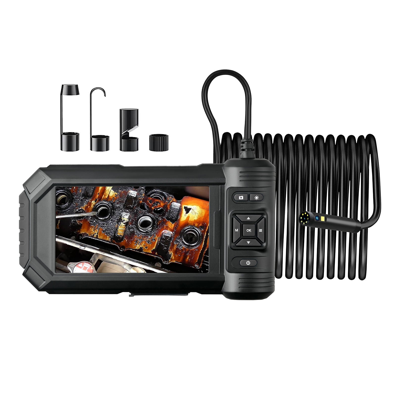 With Endoscope Camera With Light, HD 1080P Borescope With 5'' LCD Screen 8 Adjustable LED Lights Bracket, Single-Lens Inspection Camera With 16.4ft  Cord, Black