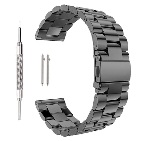 Stainless Steel Metal Watch Band Replacement, Quick Release Folding Clasp Solid Stainless Steel Watch band Strap For Men's Women's Watch (22mm-Black)