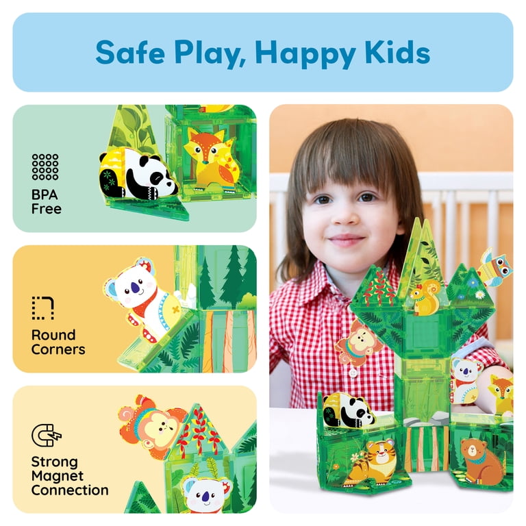 PICASSO TILES Magnetic Tiles for Kids, 26PCS Forest Animals STEM