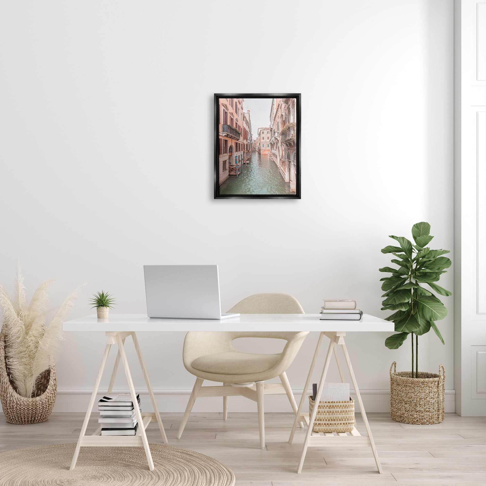 Stupell Industries Urban Canal Town Buildings Town & City Photography Black Floater Framed Art Print Wall Art