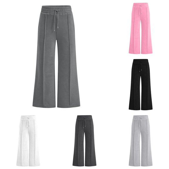 RUTAYY Girls Sweatpants Drawstring Elastic Waist Loose Fit Wide Leg Kid Trousers Everyday Casual Wear Grey