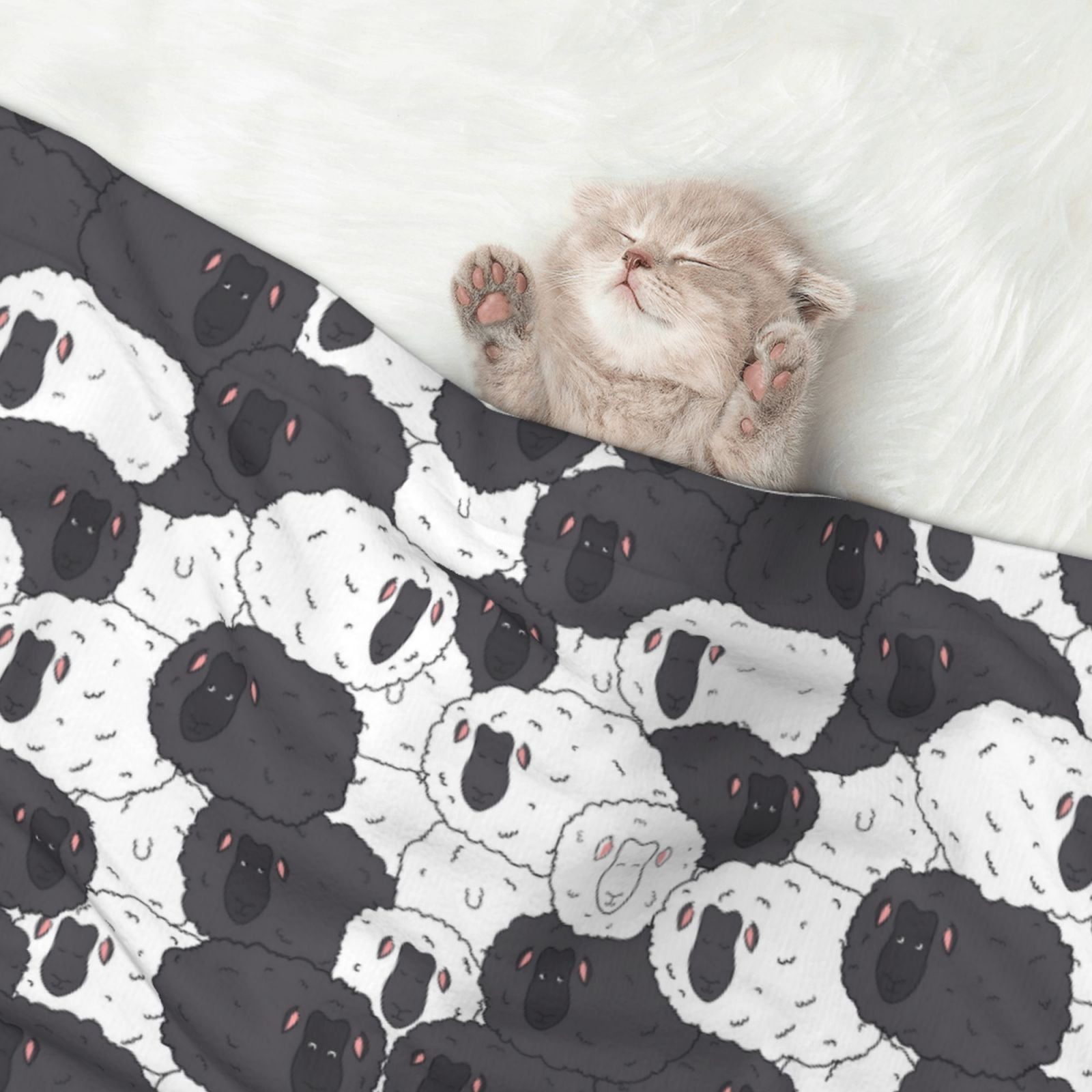 Naloa Black And White Sheeps Dog Blanket, 3 Sizes Cat Blanket for Indoor Cats Large Medium Small Dog Gifts-Large